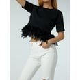 thumbnail image 4 of Coduop Women Feather Crop Tops Faux Fur Trim Short Sleeve T-Shirts Summer Top, 4 of 6