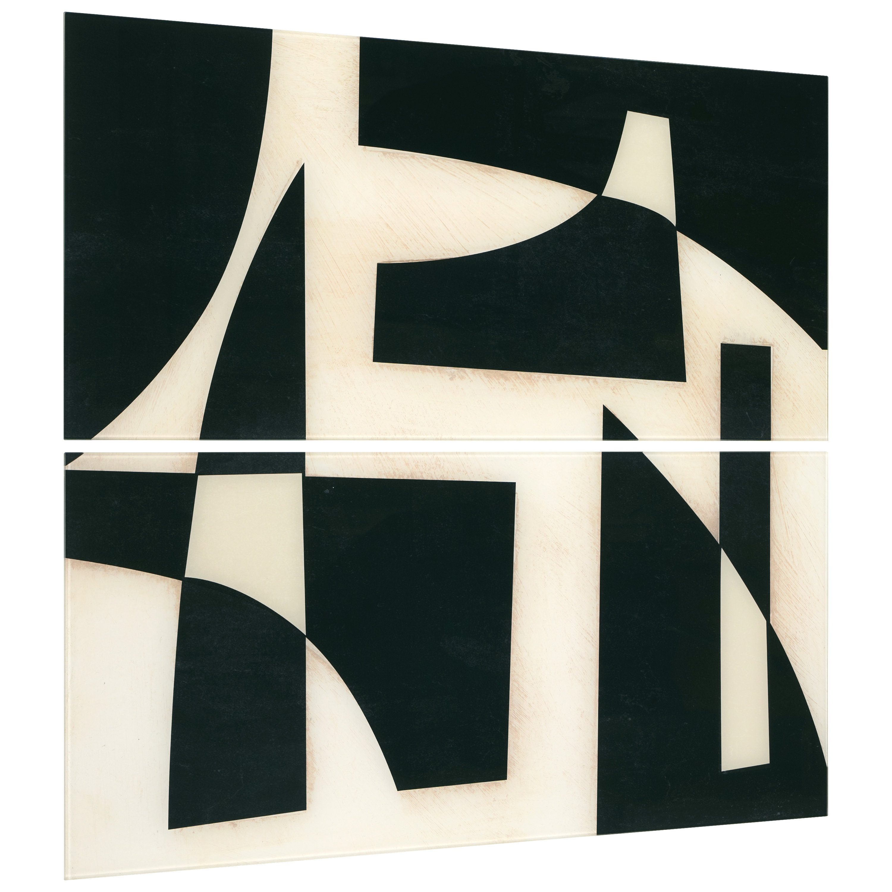 "Onyx Cutout" Oversized 72"x 36" Frameless Free-Floating Reverse Printed Tempered Art Glass Panels Set