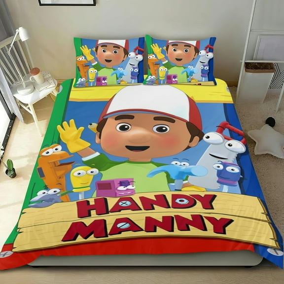 3 Piece Comforter Cover Set For Handy Manny Bedding Set Cute Duvet Cover Sets Super Soft Teens Bedding Set Kids Bedroom Gifts,1 Duvet Cover with 2 Pillowcases Twin