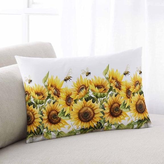 Sunflower Bee Body Pillow Cover, Pillowcase Protectors with Zipper, Breathable Decorative Throw Pillow Case Cover, Watercolor Yellow White Summer Spring Pillow Shams for Couch Sofa 24x36Inch