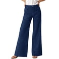 thumbnail image 5 of High Waist Women Blue Washed Wide Leg Long Jeans Casual Denim Pants with Pocket, 5 of 6