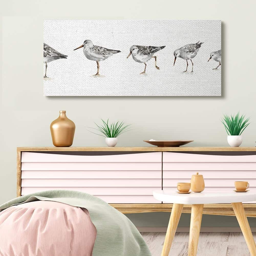 Stupell Industries Sandpiper Bird Stances Minimal Grey White Painting Canvas Wall Art Design by Lisa Audit, 20" x 48"