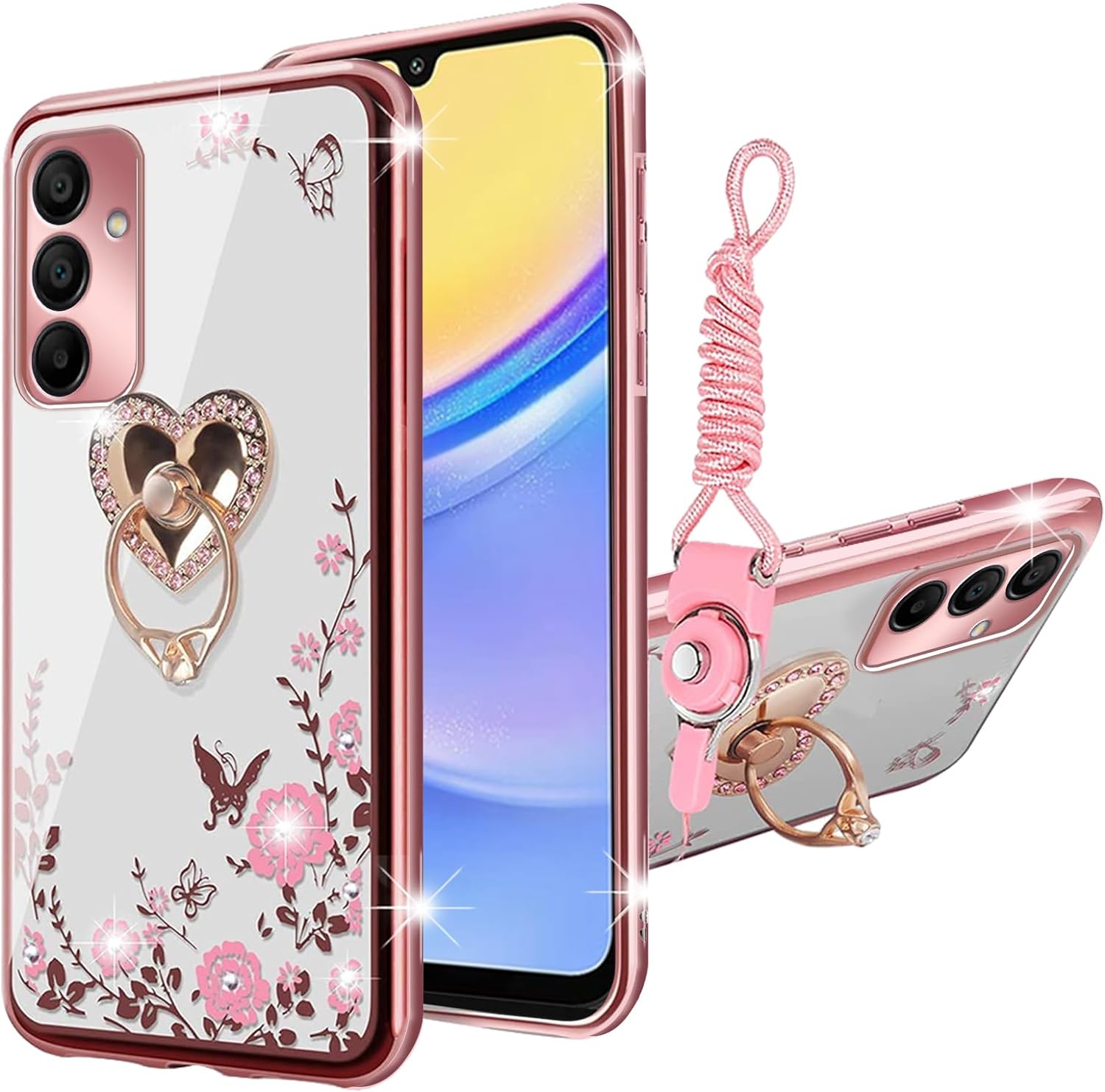 nancheng Samsung Galaxy A15 5G Kickstand Silicone Cell Phone Case, Rose Gold