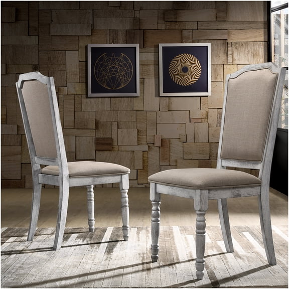 Gray Upholstered Dining Chairs Set of 2, Turned Leg Hardwood Side Chairs for Kitchen Dining Room