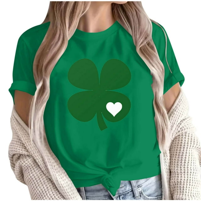 Camiseta de Manga Corta de Cuello Redondo Impresa de Primavera Superior de las Mujeres, Mezcla Ligera de Poliéster para Uso Diario Y de Fiesta Casual