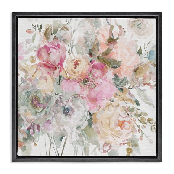 Stupell Industries Farmhouse Romantic Pastel Petals Black Floating Frame Canvas Art, 18 x 18, by Carol Robinson