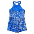 thumbnail image 4 of YONGHS Kids Girls Sequins Dance Leotard Halter Neck Pageant Romper Ballroom Dancewear Costume Royal Blue 6, 4 of 7