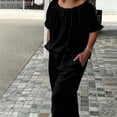 thumbnail image 4 of Maqroz Women 2 Piece Outfits Sets Summer Solid Loose Short Sleeve Crew Neck Top and Pants Set Drawstring Casual Vacation Travel 2026 Black S, 4 of 6
