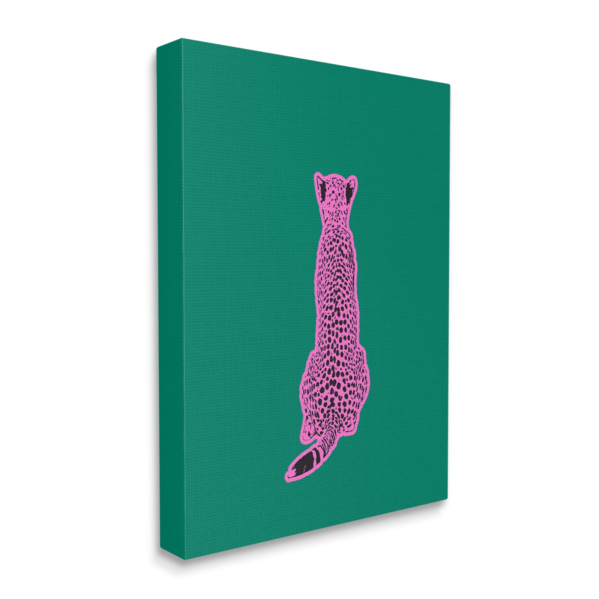 Stupell Industries Pink Cheetah on Green Animals & Insects Painting Gallery Wrapped Canvas Art Print Wall Art, 16 x 20