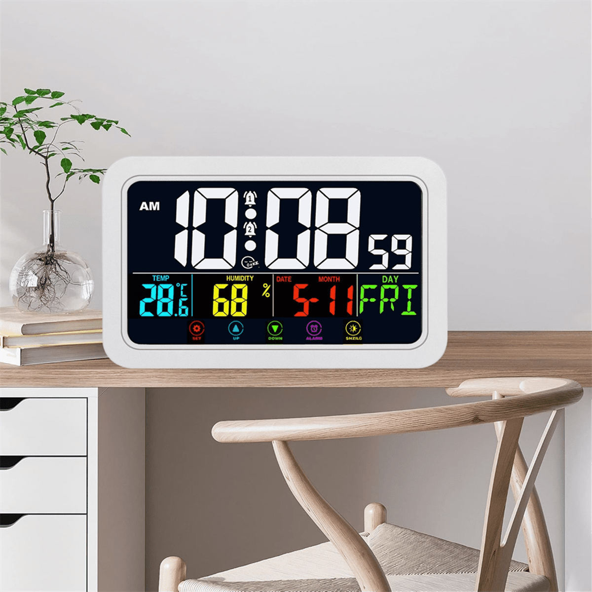 Digital Wall Clock, Digital Clock Battery Operated,8 Inch Desk Clock with Temperature Humidity Day Date Black