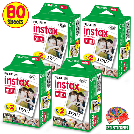 FujiFilm Instax Mini Instant Film 4 Pack (4 x 20) Total of 80 Sheets + 120 Assorted Colorful Mini Photo Stickers - Compatible with FujiFilm Instax Mini 9, Mini 8, Mini 25, Mini 90, Fuji SP-1, (Fuji X20 Best Price)