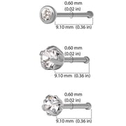 Womens Sterling Silver Nose Ring Stud Set with Crystals, Pack of 3