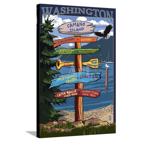 Camano Island, Washington Destination Signpost, Stretched Canvas Wall Art by Lantern Press Sold by Art.Com