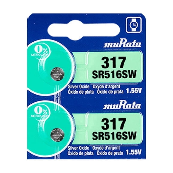 Murata 317 Battery 1.55V Silver Oxide Watch Button Cell (2 Batteries)