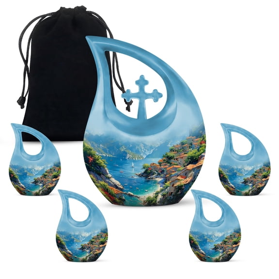 MUKTIVE Nature Urns, Urns for Women & Men, Cremation Urn for Human Ashes Adult Female, Velvet Bag Included, Combo Sets Funeral Urn for Male, Decorative for Mom & Dad(1 Large 10 ", 4 Keepsake 3 ")