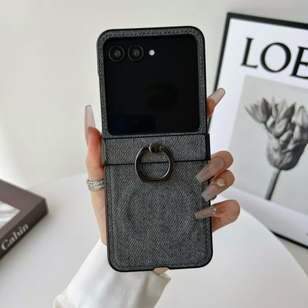 ELEHOLD Magnetic Flip Phone Case For Motorola Razr 2025/2024 , Compatible with Mag Safe Accessories, Foldable Design Hands-Free Ring Magnetic PU Leather Case with Hinge Protection,Black