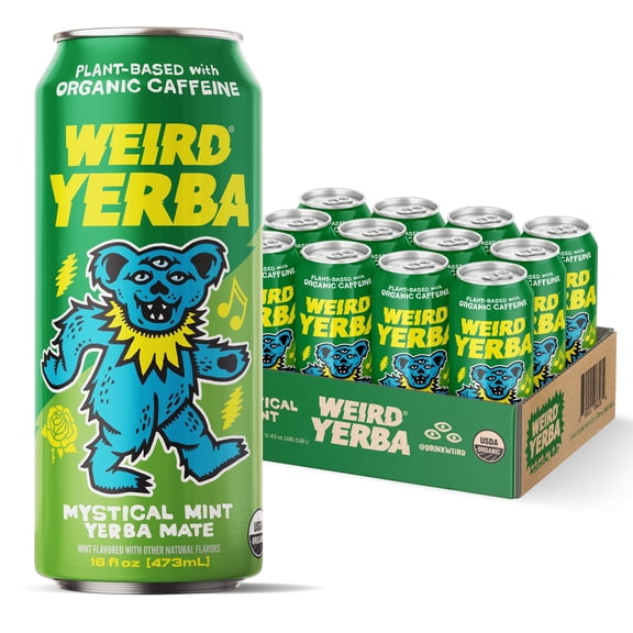 Drink Weird x Grateful Dead Organic Mystical Mint Yerba Mate, 12pk 16oz cans, Energy Drink Alternative