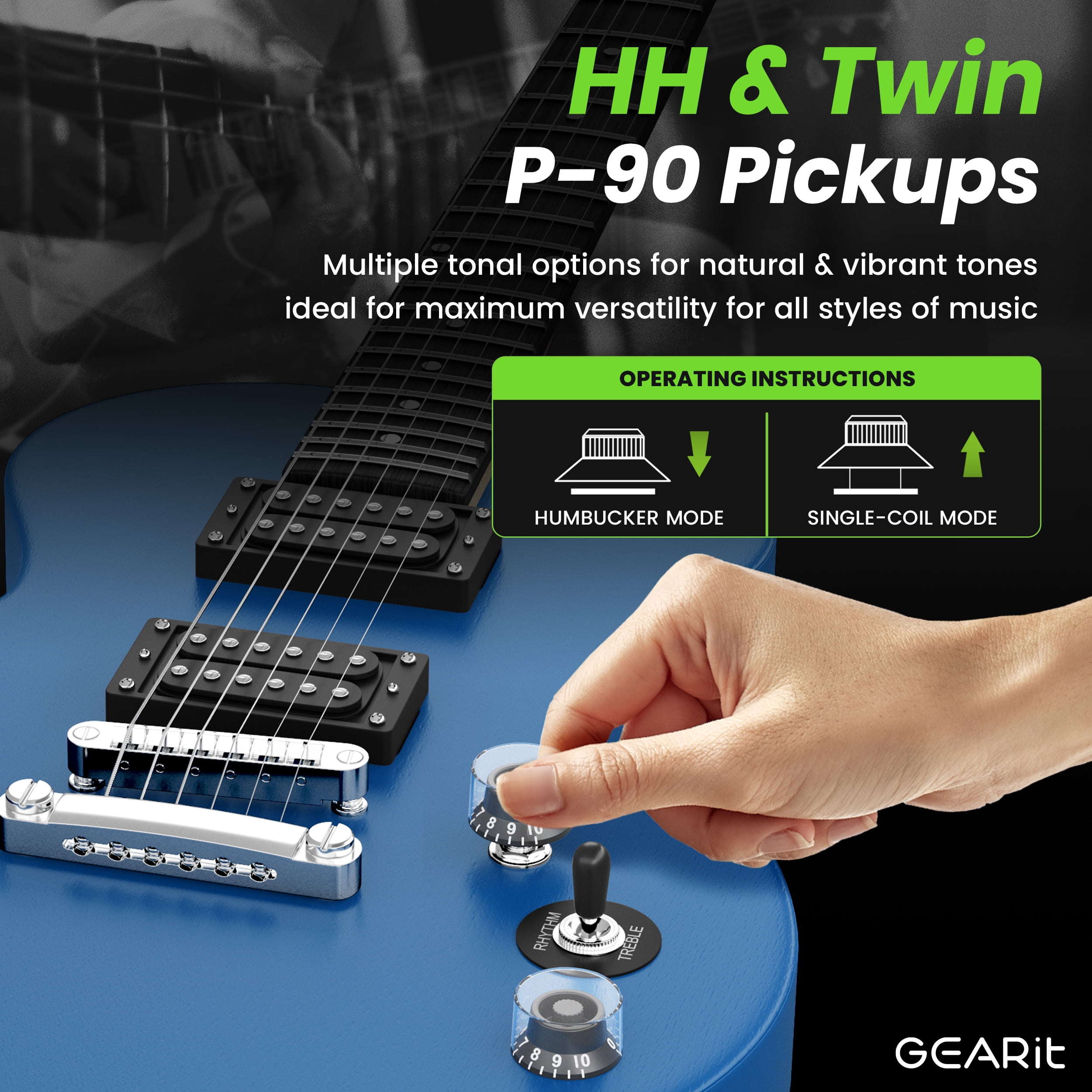 GEARit Electric Guitar Valley Series, Electric Guitar Starter Kit, H-H Pickups with Coil Split w/ Amplifier, Tuner, Gig Bag, and Guitar Strap, Cable, Picks, String