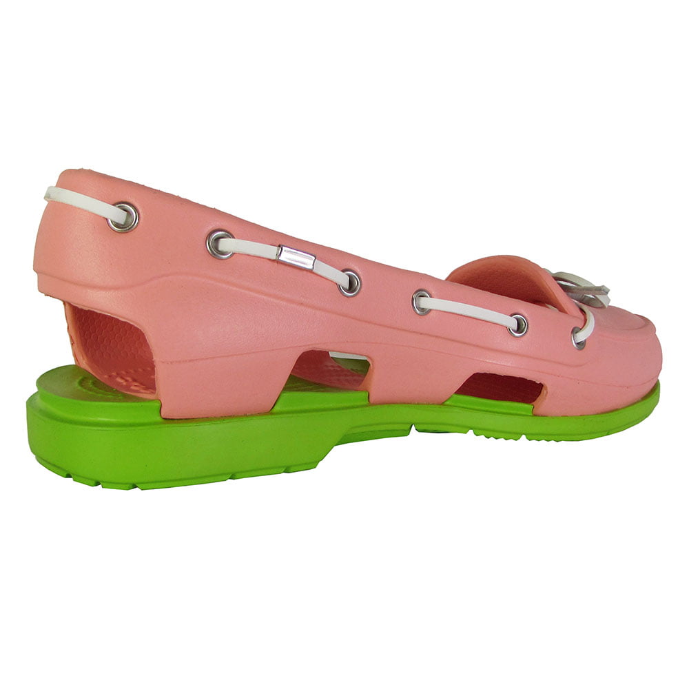 Crocs Womens Beach Line Slip On Boat Shoes, Melon/Volt Green, US 5