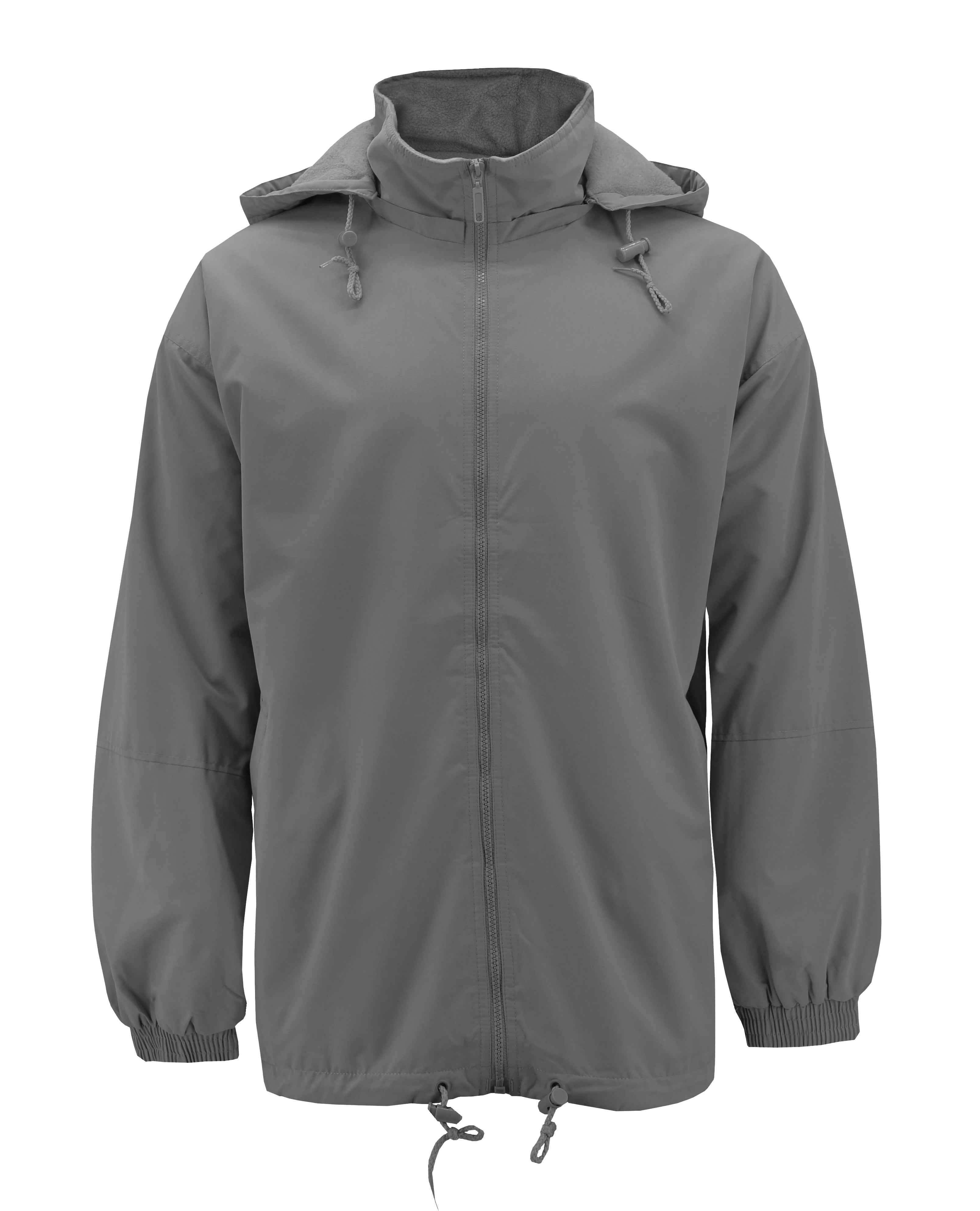 RENEGADE Men's Water Resistant Polar Fleece Lined Hooded Windbreaker Rain Jacket (Gray, 2XL