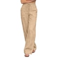 thumbnail image 4 of Women's Boho High Waist Wide Leg Linen Pants Lightweight Loose Summer Vacation Pants Beige L, 4 of 5