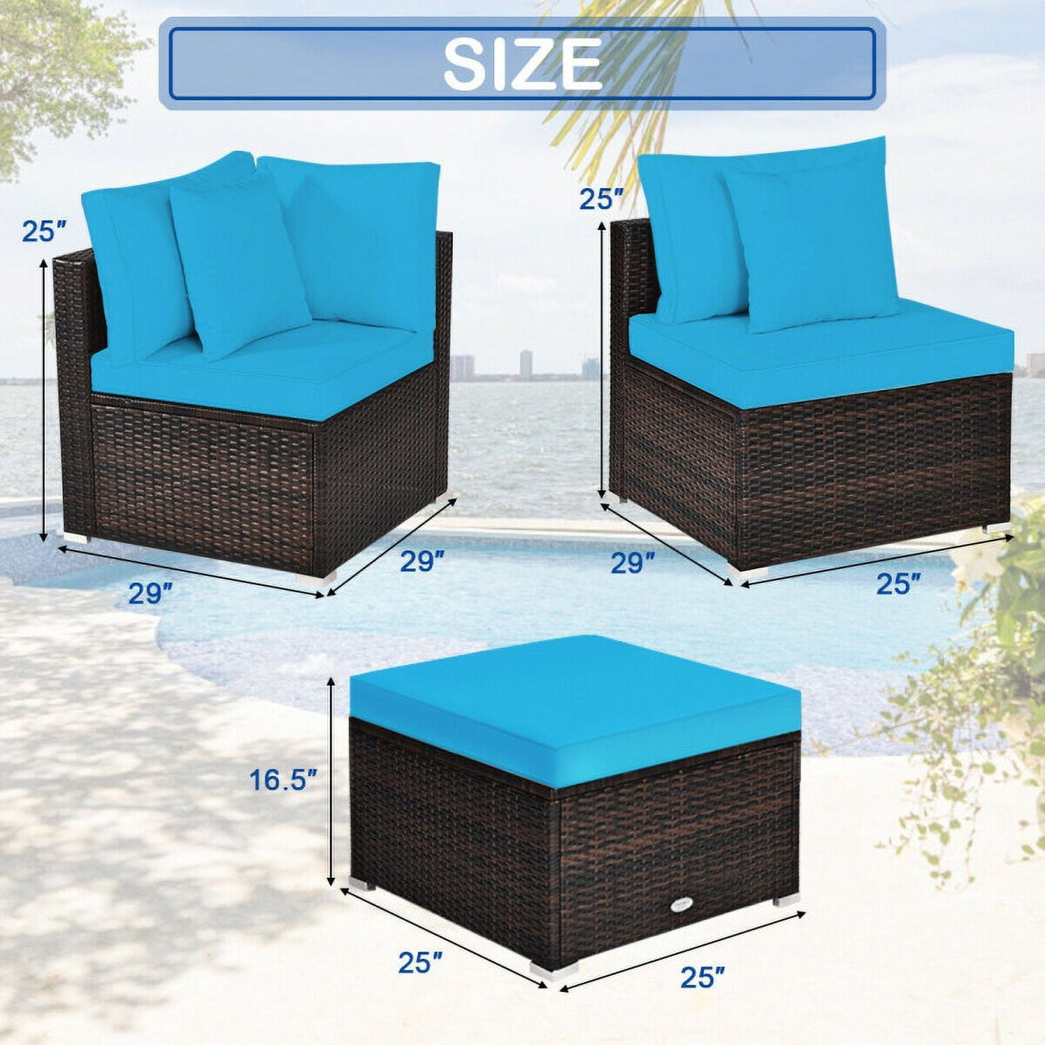 Aimee Lii 4 Pcs Ottoman Garden Deck Patio Rattan Wicker Furniture Set Cushioned Sofa, Outdoor Deck Furniture, Turquoise Aimee Lii 4 Pcs Ottoman Garden Deck Patio Rattan Wicker Furniture Set Cushioned Sofa, Outdoor Deck Furniture, Turquoise