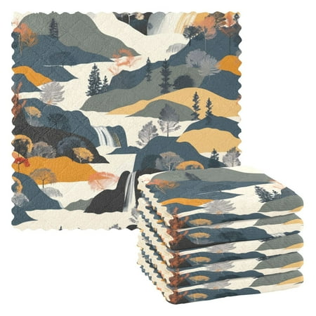 

6 Pieces of Kitchen Towels 11x11Inch Kitchen Dish Cloths Kitchen Dish Towels Reuseable Cleaning Cloths Mountains and Rivers