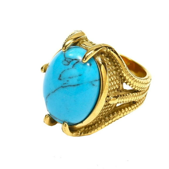 HIJONES Men's Stainless Steel Personalized Large Gemstone Dragon Claw Engraved Engagement Ring Thumb Finger Jewellery Blue Stone Size 7