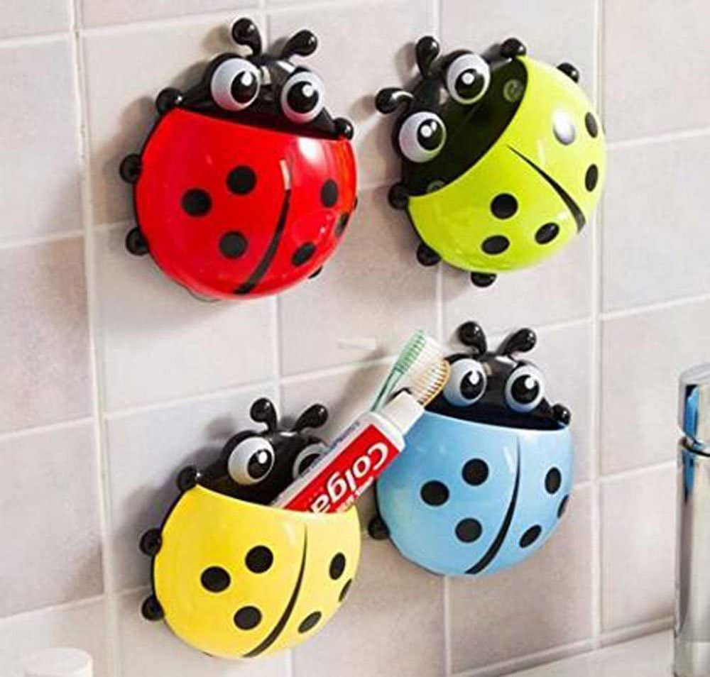 Kids Cartoon Ladybug Animal Insect Toothbrush Holder Wall Suction Holder Rack 