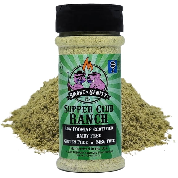 Smoke n Sanity Supper Club Ranch Seasoning- Monash Certified Low FODMAP - Gluten Free - Certified Kosher - Dairy Free for Low FODMAP Foods (4.5 oz Shaker)