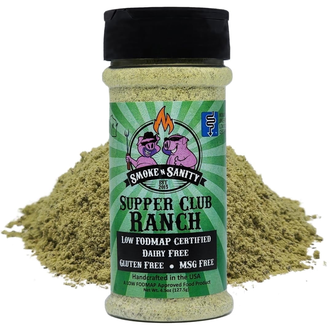 Smoke n Sanity Supper Club Ranch Seasoning- Monash Certified Low FODMAP - Gluten-Free - Certified Kosher - Dairy Free for Low FODMAP Foods (4.5 oz Shaker)