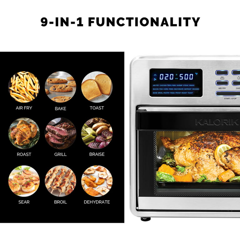 Kalorik MAXX® Touch 16 Quart Air Fryer Oven, 9-in-1 Air Fryer Toaster Oven  Combo, 21 presets, 500°F, 5 Accessories, Recipe Book, 1600W, Black