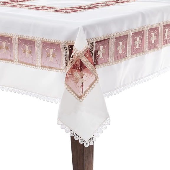 Emerald Tablecloths With Cutwork And Embroidered Roses Design 70" X 120" - In White