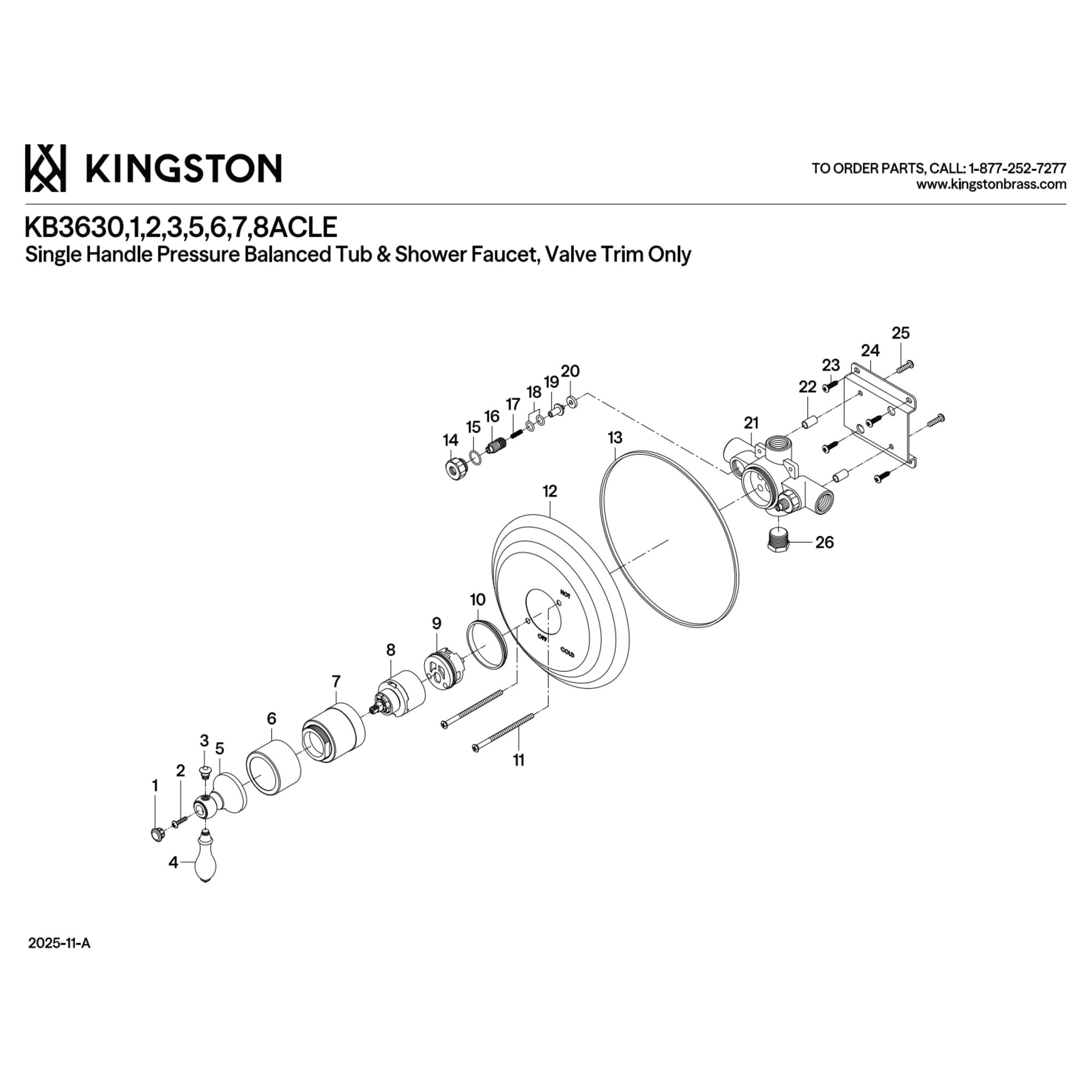 Kingston KB3630ACLE American Classic Single-Handle Pressure Balanced Shower Valve and Trim Set - Valve Included in Matte Black