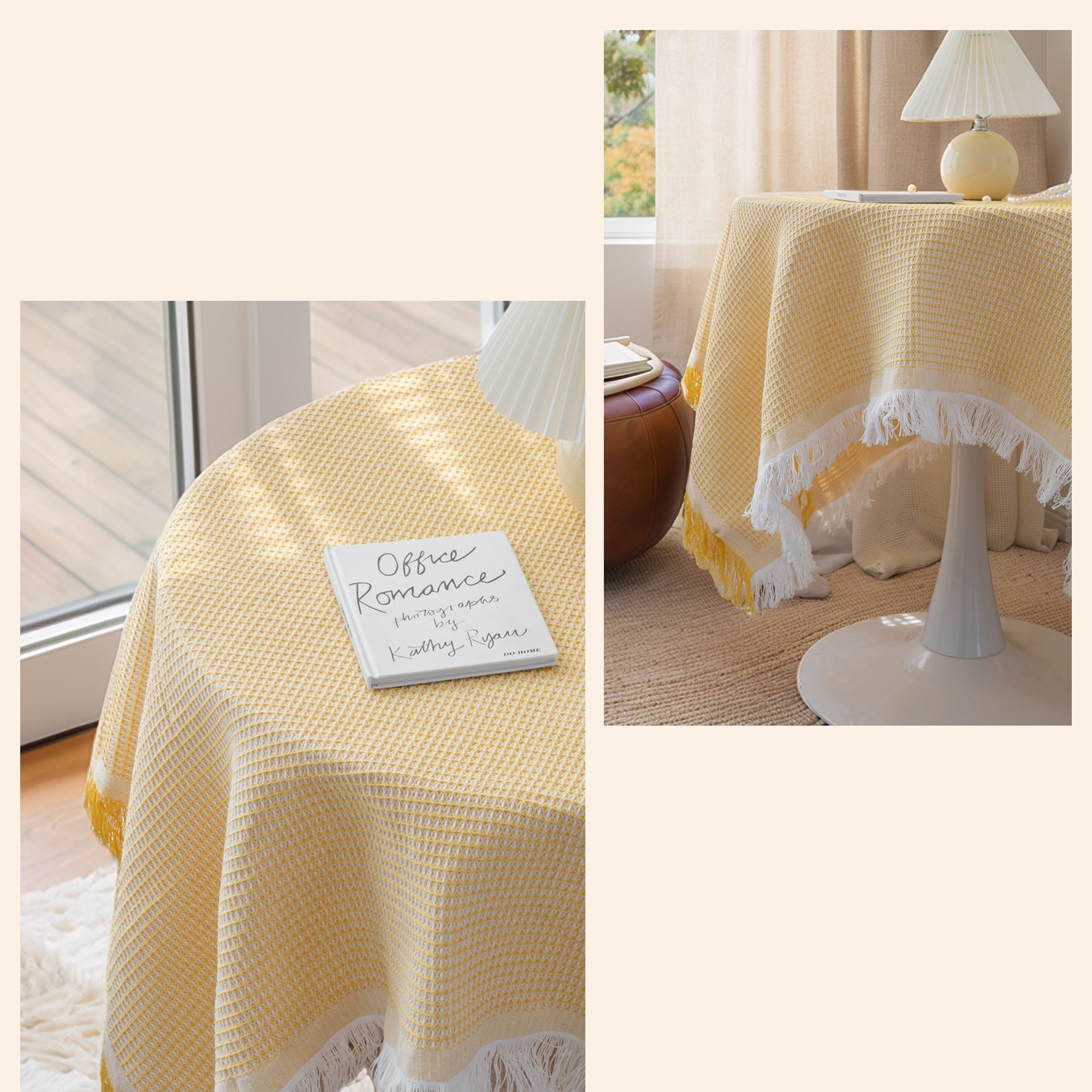 Unique Bargains Waffle Table Cover for Indoor and Outdoor Yellow 70.9"x51.2"
