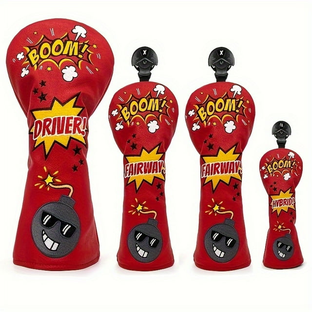 1pc Creative Boom Design Golf Club Headcover, Driver/Fairway Wood/Hybrid Head Cover # 1 # 3# UT Red 4pcs