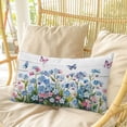 thumbnail image 4 of Blue Spring Floral Pillow Covers, Linen Long Throw Pillow Case, Pink Flowers Butterfly Wooden Watercolor Holiday Pillow Protector Decorative Cushion Cover for Living Room/Bedroom 12" x 20", 4 of 8