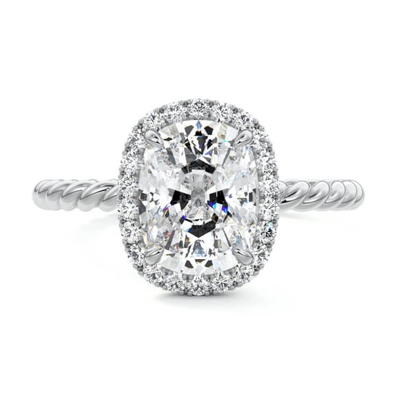 Alor Jewel Cushion Cut 2 Ct Moissanite Wedding Anniversary Ring - 14k Silver Moissanite Engagement Ring - Halo Promise Wedding Ring for Her Her - Wedding Anniversary Gifts