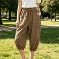 thumbnail image 2 of Maean Cotton Linen Capris Pants for Womens Drawstring Elastic Waist Drawstring Capri Pant Tapered Trousers with Pockets, 2 of 6