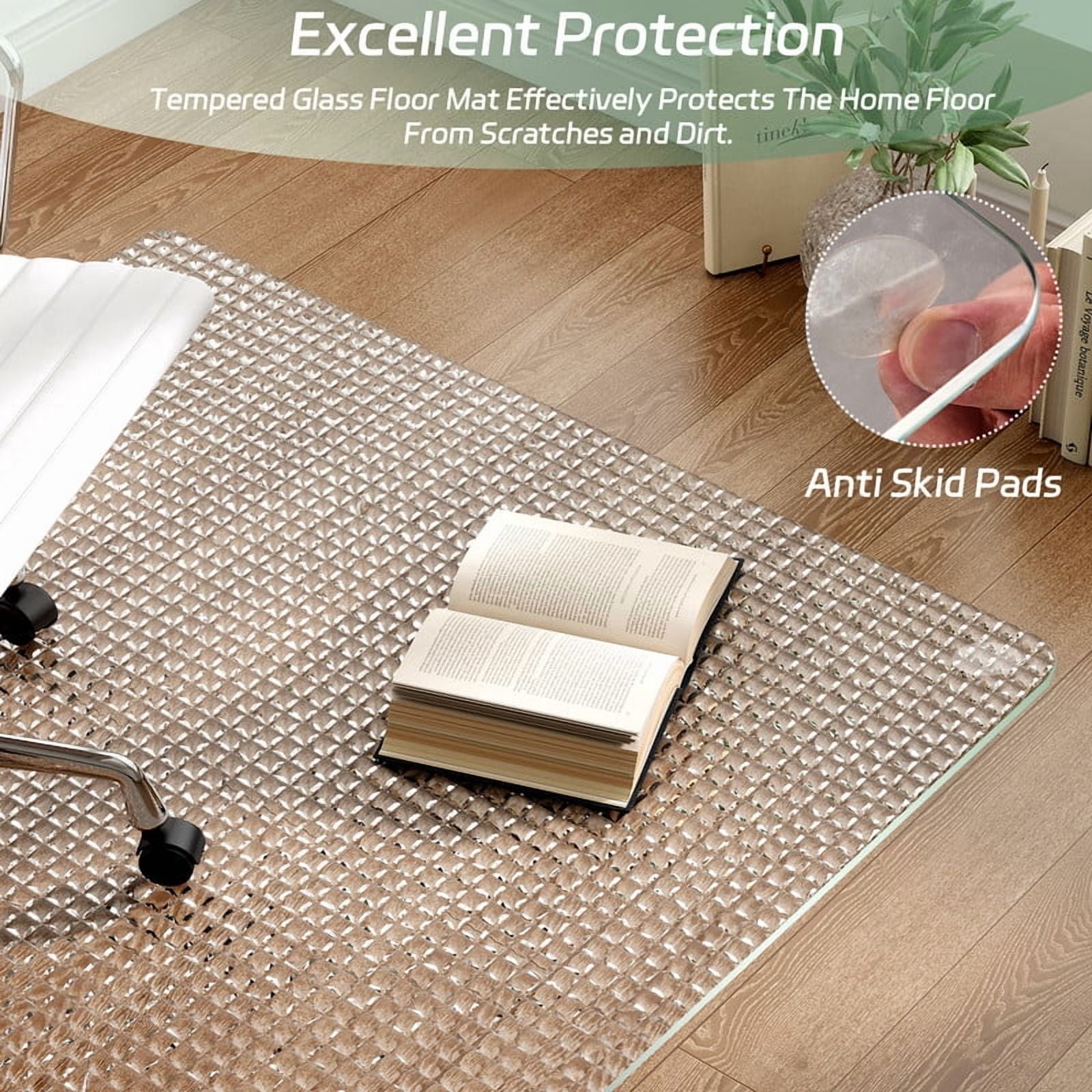 Mirrasia 36"x 46" Tempered Glass Floor Mat Textured Heavy Duty Hard Office Chair Mat,Clear