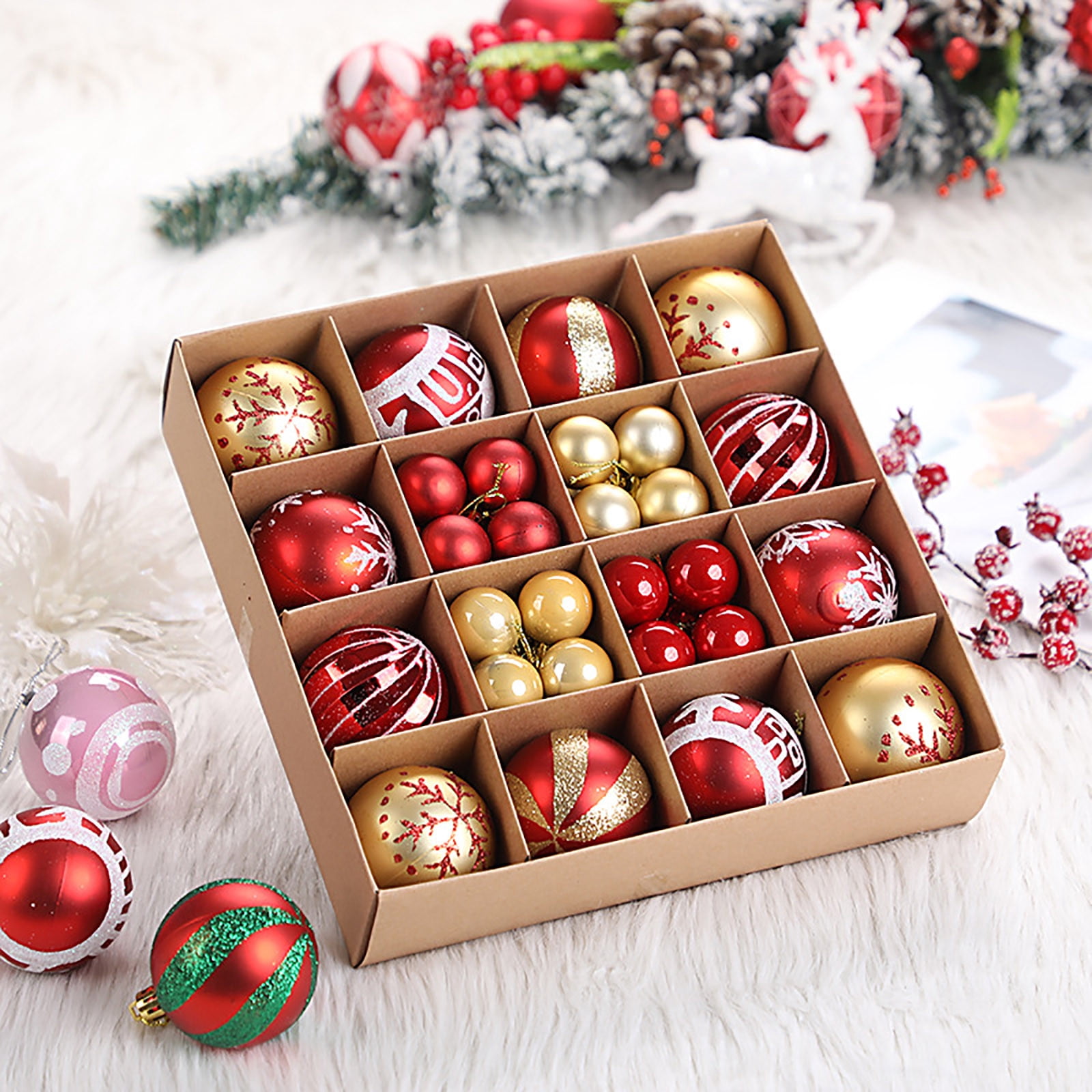 Lot De 44 Boules De Noël Décoratives - Assortiment Couleurs Et Finitions, Pour Sapin, Mariage, Fêtes