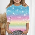 thumbnail image 3 of lcziwo Chemises à Manches 3/4 pour Filles 2025 Mode Paillettes Graphique Imprimé Pailleté Hauts de Fête Automne Décontracté Col Rond Chandail Blouse Multicolore Cadeaux pour Maman, 3 of 6