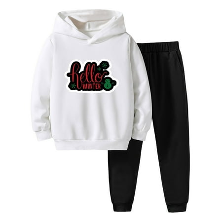 

Yoryorlue Toddler Boys Girls Winter Christmas Long Sleeve Letter Prints Hoodie Tops Pants 2PCS Outfits Clothes Set
