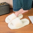 thumbnail image 4 of XUNKUSGA Women's Fuzzy Slippers with Memory Foam Classic Solid Color Open Toe House Slippers Cozy Plush Non-Slip Slippers for Women Winter Warm Shoes White 5.5, 4 of 6