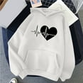 thumbnail image 2 of Pompotops Women's Comfortable Sweater Heart Pattern Printed Women's Hooded Pocket Drawstring Sweater Clearance, 2 of 4