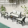 thumbnail image 5 of FOOWIN 4-Piece Patio Furniture Set, HDPE Outdoor Conversation Set with 4 Seating & Cushions, Perfect Patio Sofa Set for Garden, Porch, Backyard, Grey Frame with Beige Cushion, 5 of 7