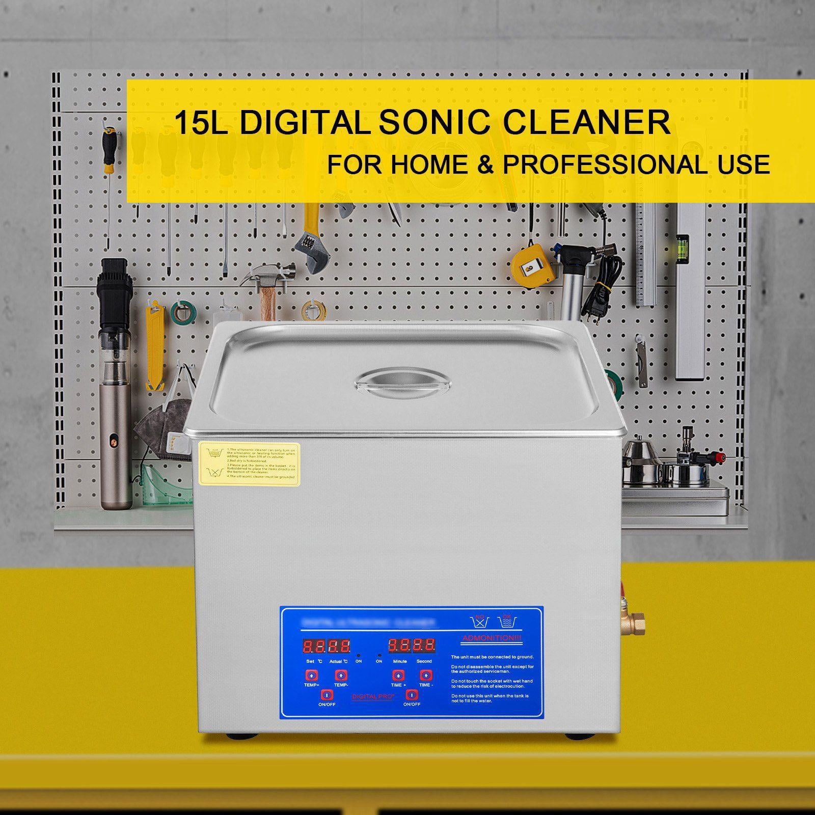 15L Ultrasonic Cleaner with Digital Timer Heater 40kHz 110V for Wrench Screwdriver Repair Tools Industrial Parts Metal Cleaning