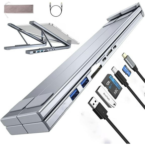 8-in-1 USB-C Laptop Stand, 8 in 1 Tablet Docking Station Stand with 4K HDMI, 2 USB-A 3.0, 2 USB-C PD 3.0 100W, SD/TF Card Slots, Universal Portable Adjustable for Home Offices (8 in 1)
