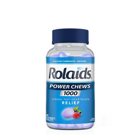 Rolaids Antacid Power Chews, Chewable Antacid for Acid Indigestion and Heartburn, Berry, 32 Count