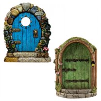 ICERUN 2Pcs Garden Statues,Wooden Dreamy Mini Gate Garden Decorations,Playful Scene Outdoor Statues,Style2